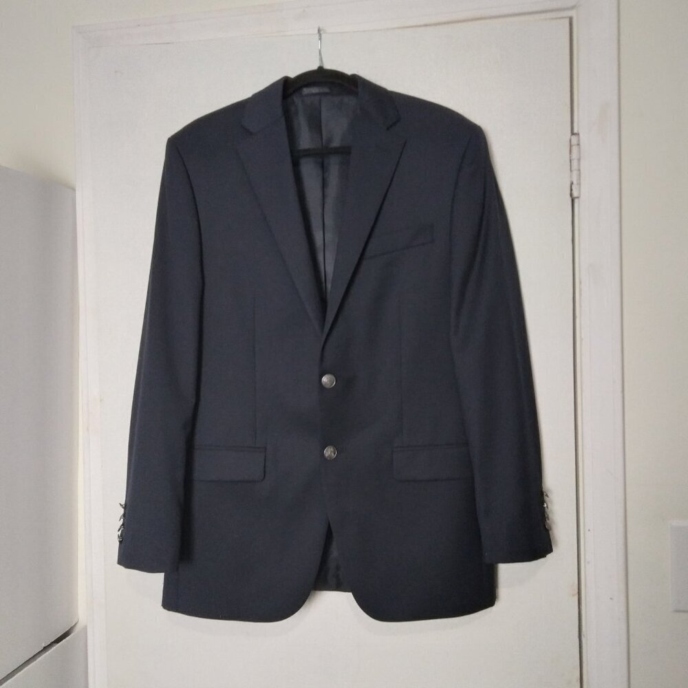 Navy Wool Blend Blazer Gun Metal Crest Buttons&Welted Flap Front Pockets Sz38